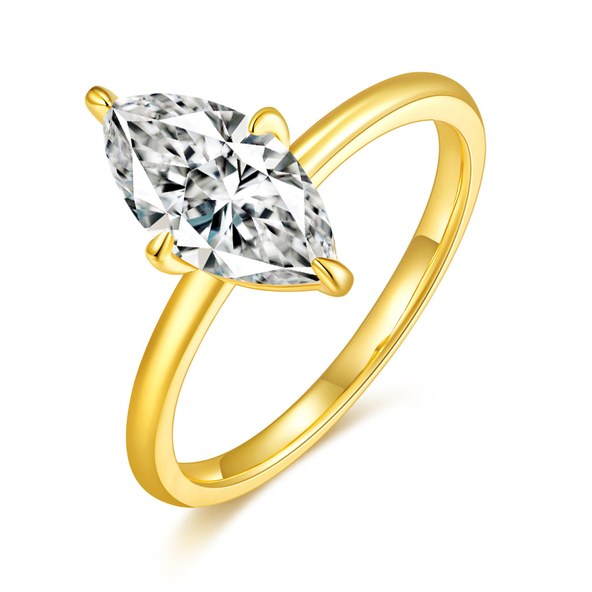 S925 Argent 2.0g Or plaqué 2.0ct Marquise Moissanite Anneau