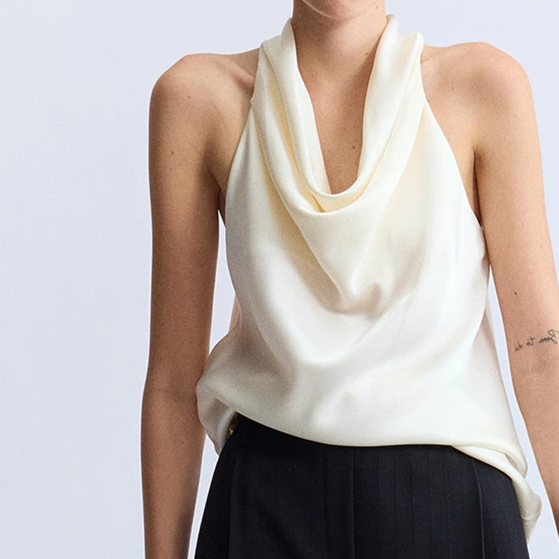 Double face Satin Lustrous Relaxed-fit Figure-flattering Halter Top