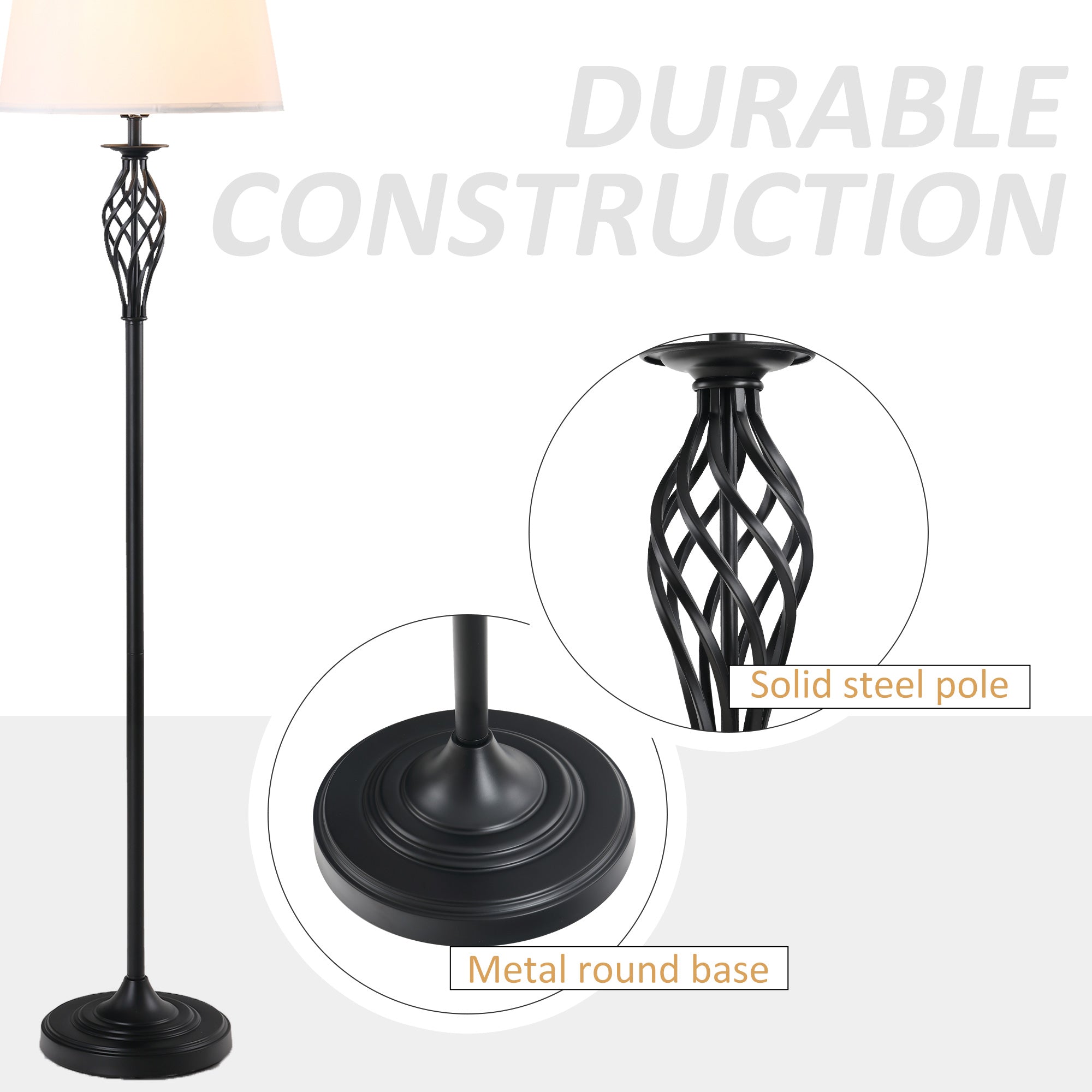 Ensemble de lampadaire de table 3 pièces avec pôle métallique