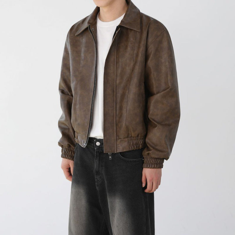 Veste en cuir courte moto pour homme