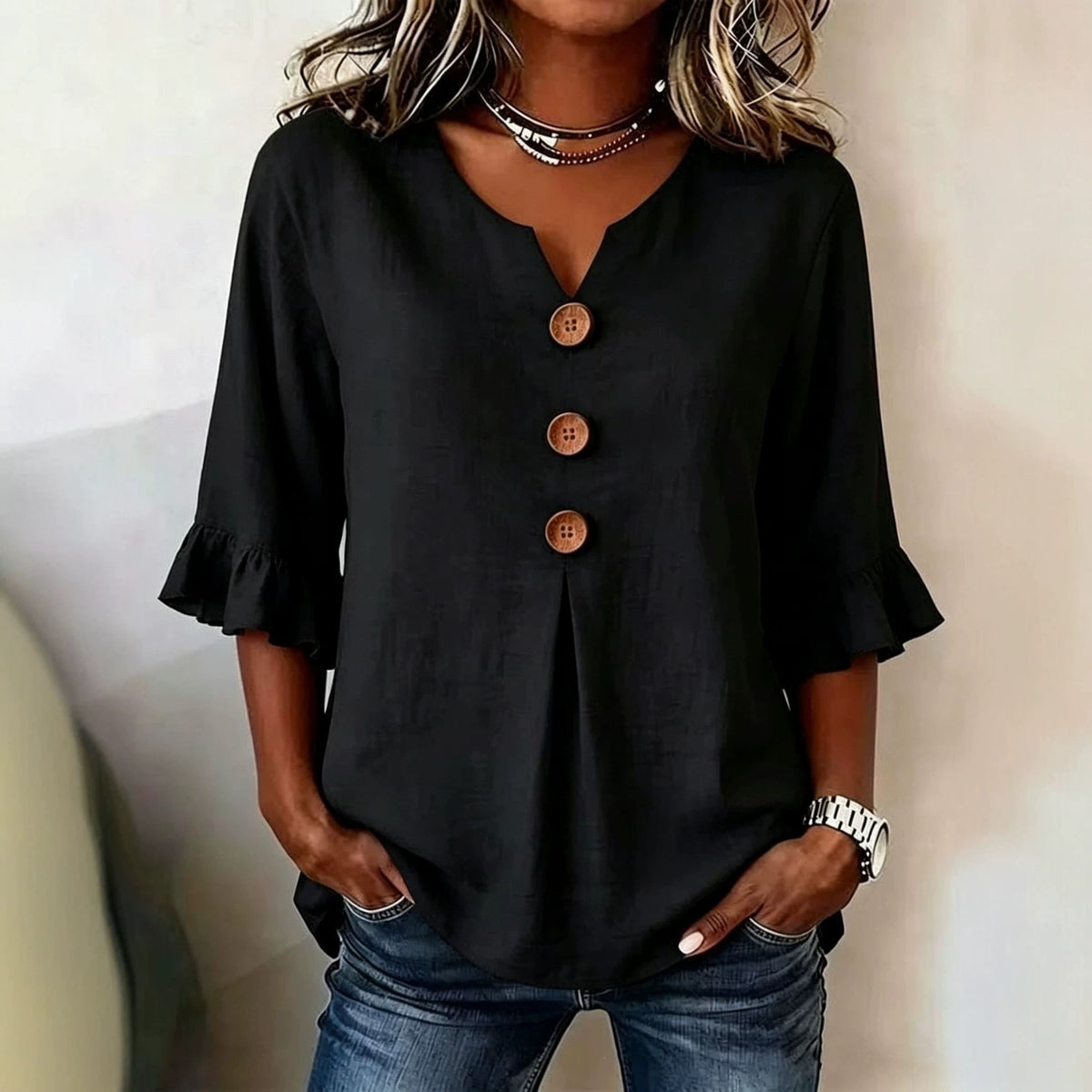 Vêtements européens et américains pour femmes Été Amazon Couleur solide Boutonné Femmes Casual F