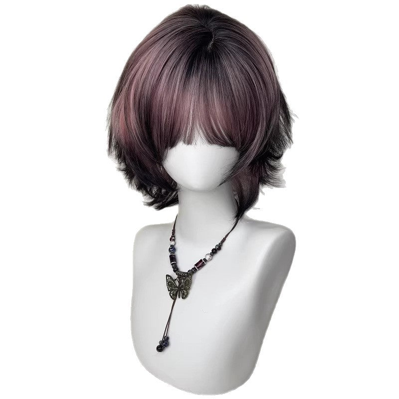 Perruque pour les femmes noir et rose Ombre Siamese Cat Layered Mullet Cosplay Headpiece