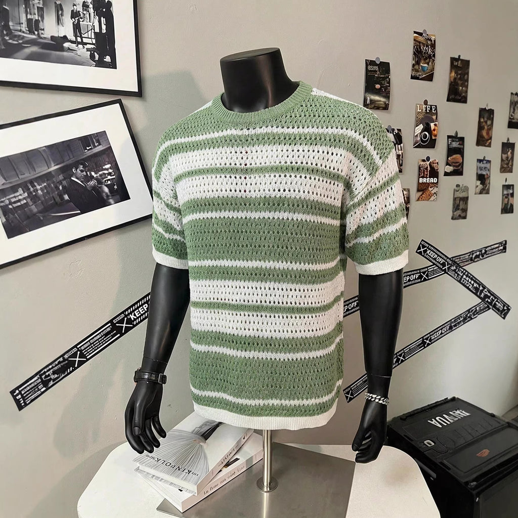 Chemise casual à manches courtes homme avec un design retro rayé