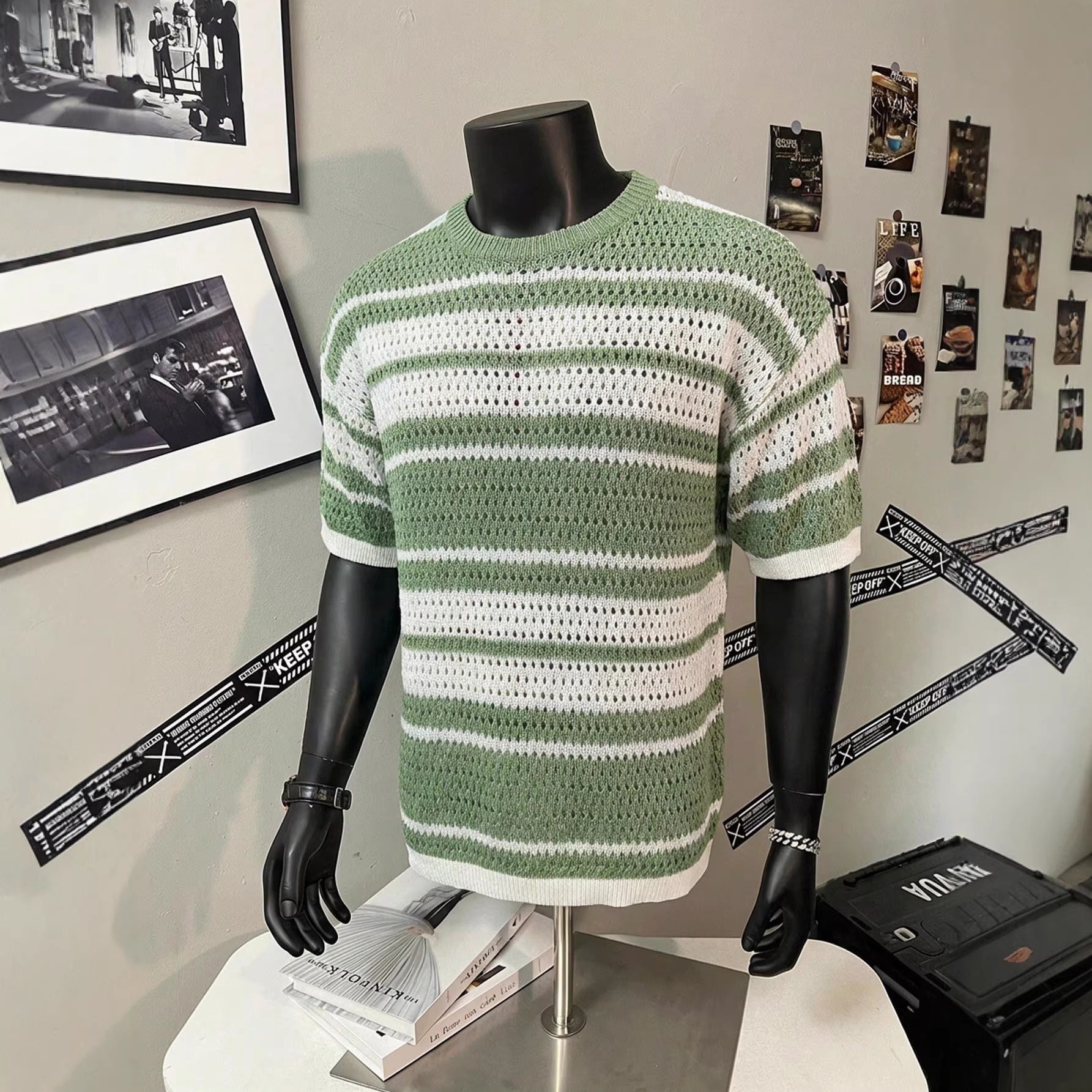 Chemise casual à manches courtes homme avec un design retro rayé