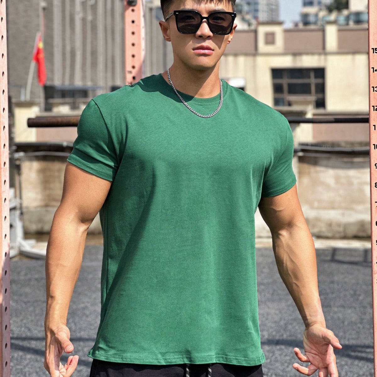 Sports musculaires Coton libre Fitness manches courtes Hommes