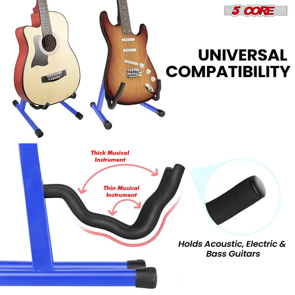 5 Core Guitar Stand 2 Pack A Frame W Soft Mousse bras antidérapant caoutchouc pour Acoustic Electric B