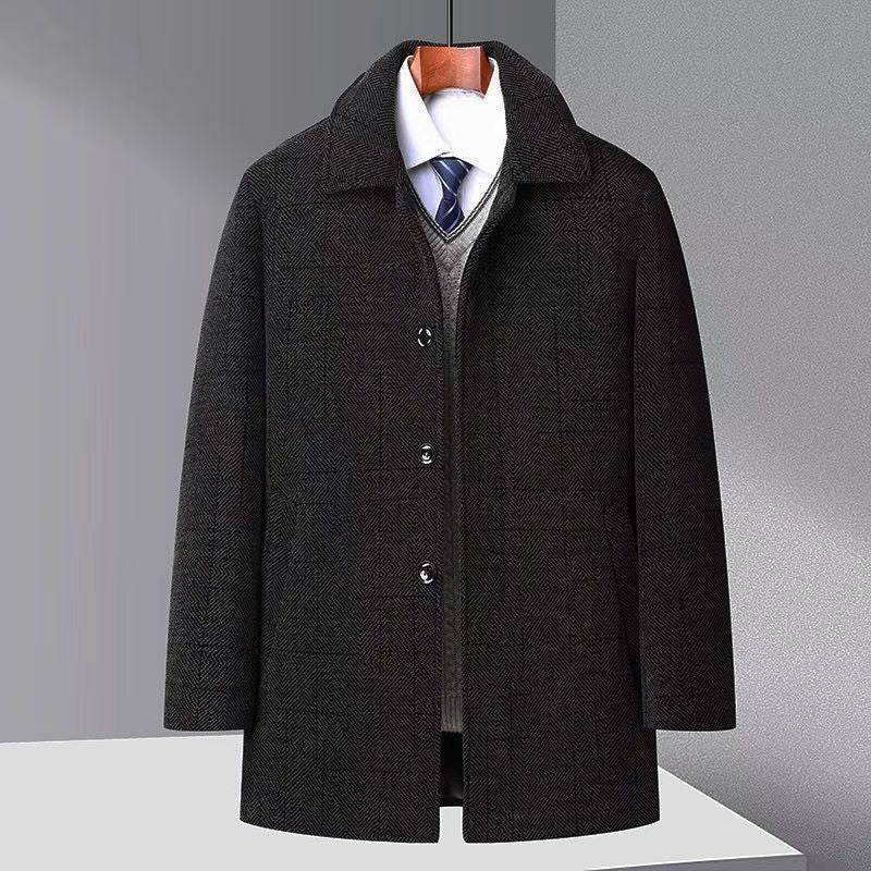 Automne et hiver Men's Trench Coat Chenille Fleece-lined Middle-aged and Oldly Men's Fu