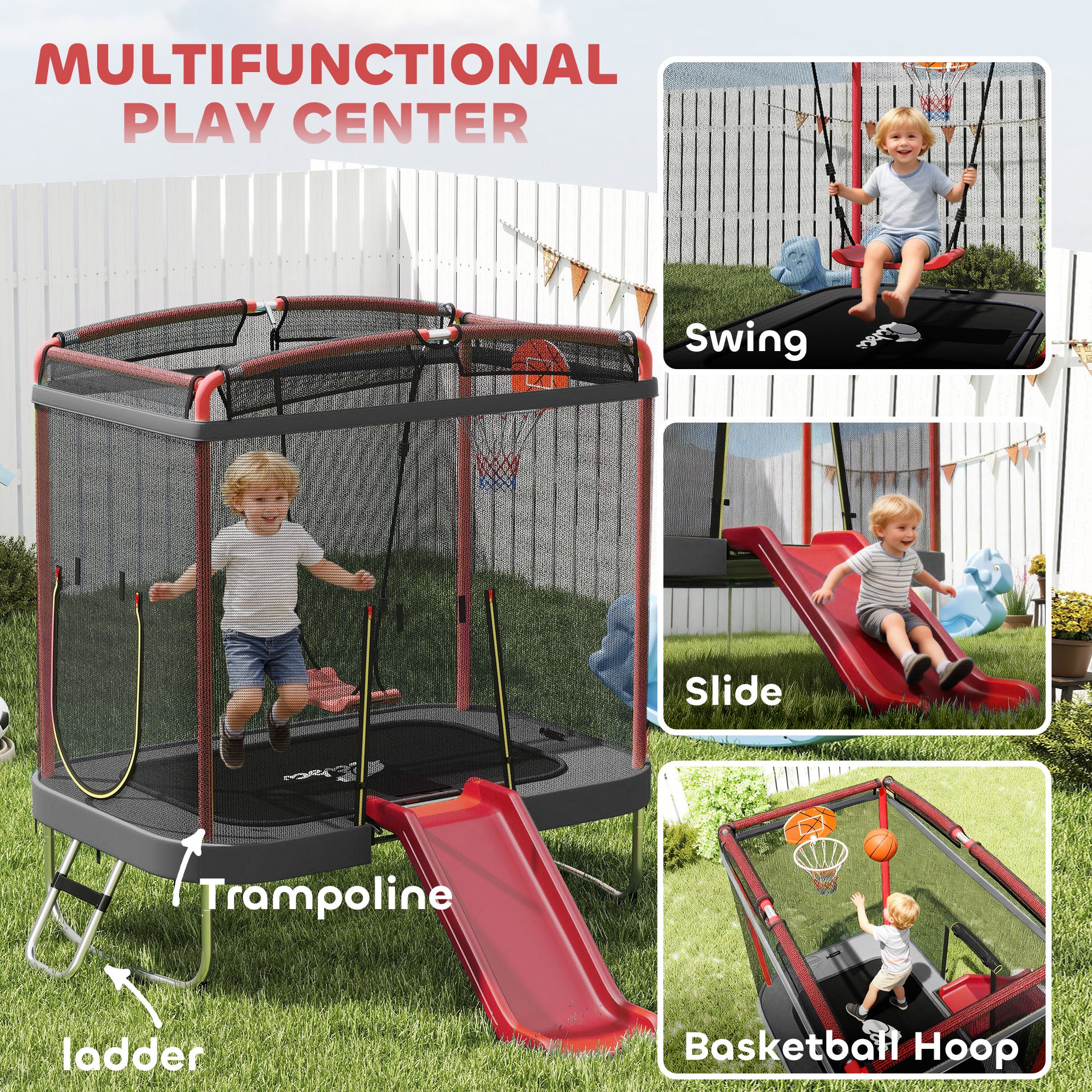 Trampoline 4 x 6FT pour enfants intérieur et extérieur avec diapositive