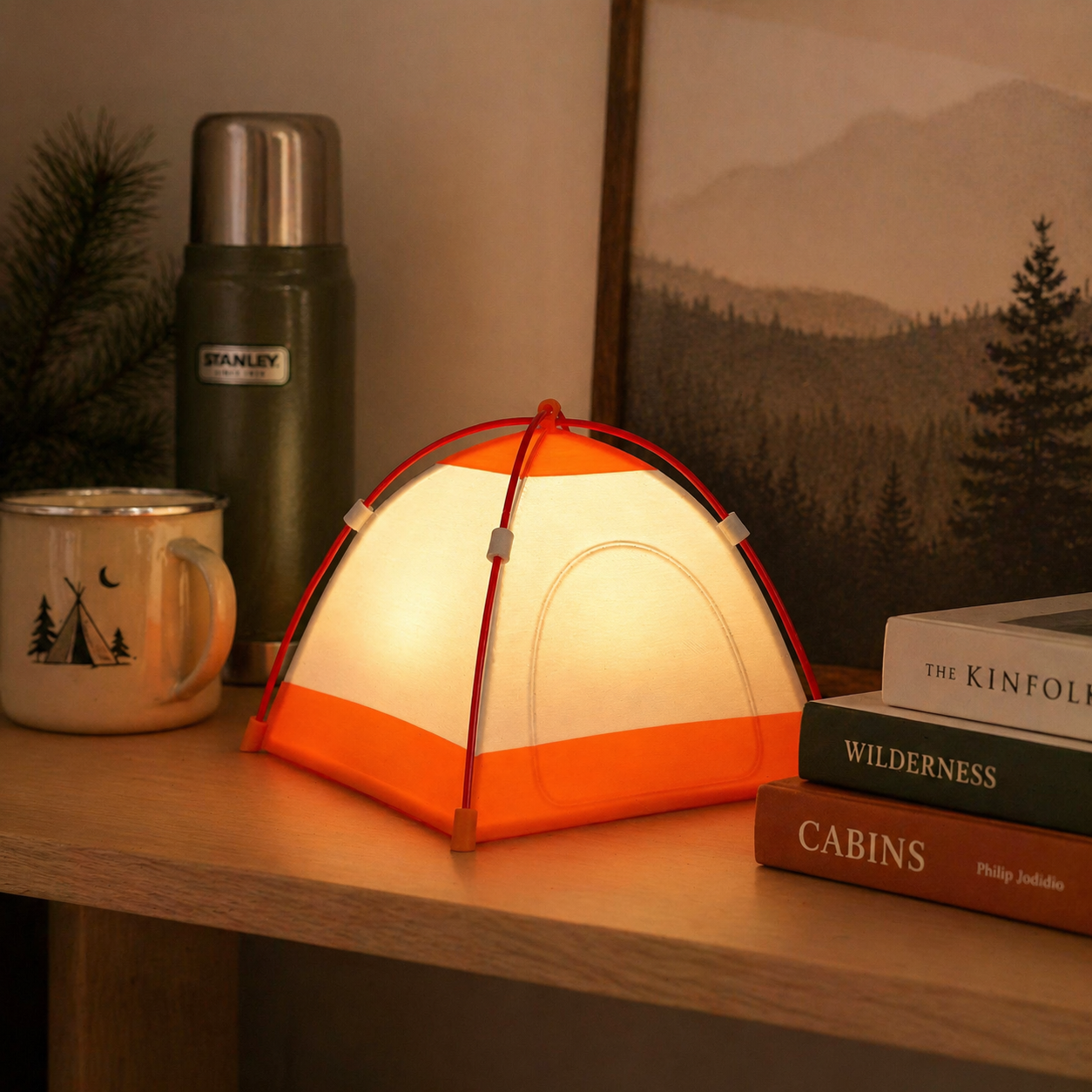 Tente imprimée 3D en forme de lumière de nuit 3 Modes lumineux Touch Control Bedside Lamp
