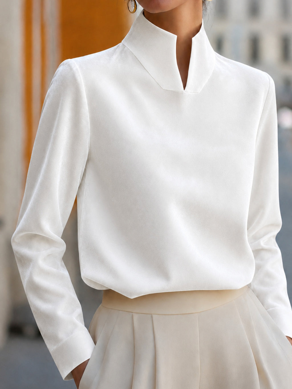 Chemise à manches longues à col chinois