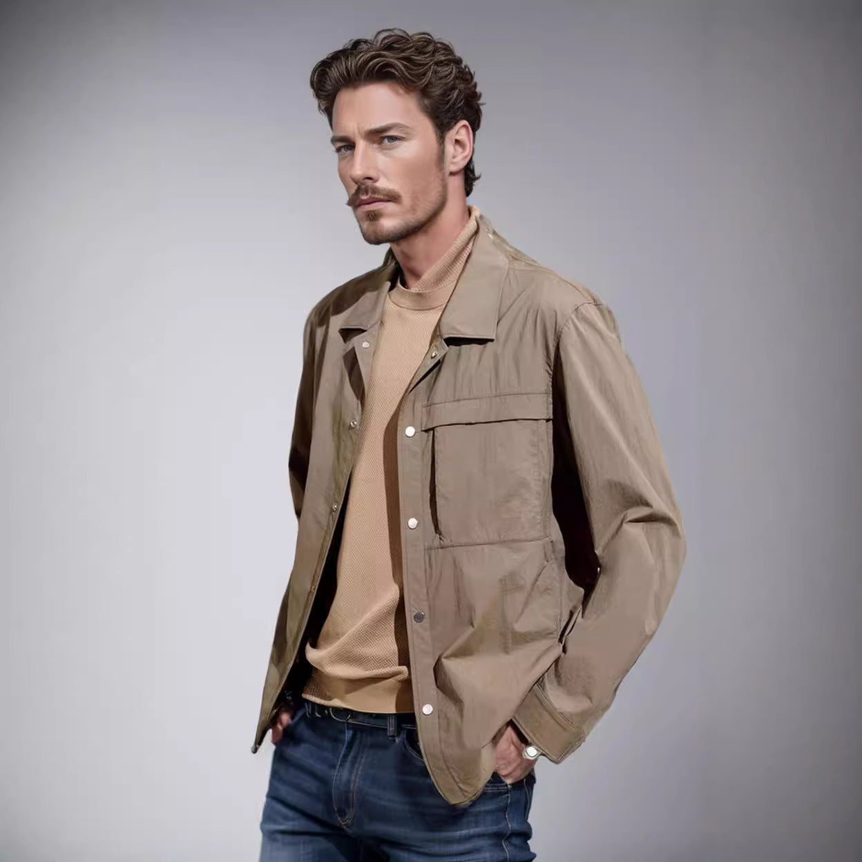 Veste de style Workwear de couleur solide avec de grandes poches pour un magasin