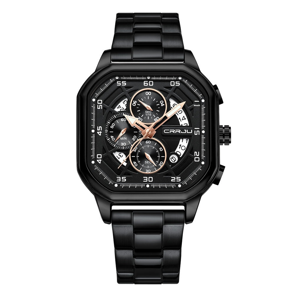 Waterproof Square Couple Multifunctional Calendar Steel-Strap Fashion Watch