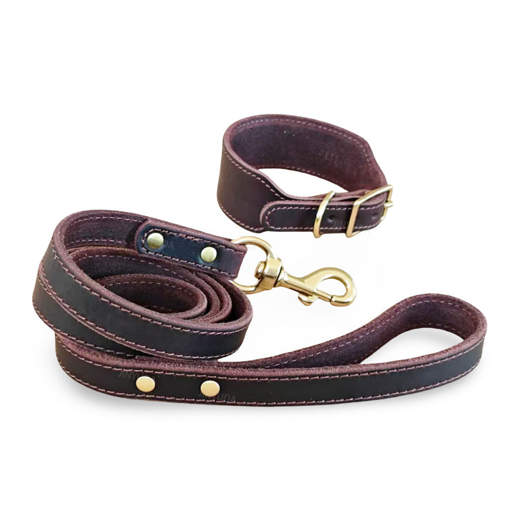 Poignée de chien Poignée de chien véritable Corde en cuir en laiton