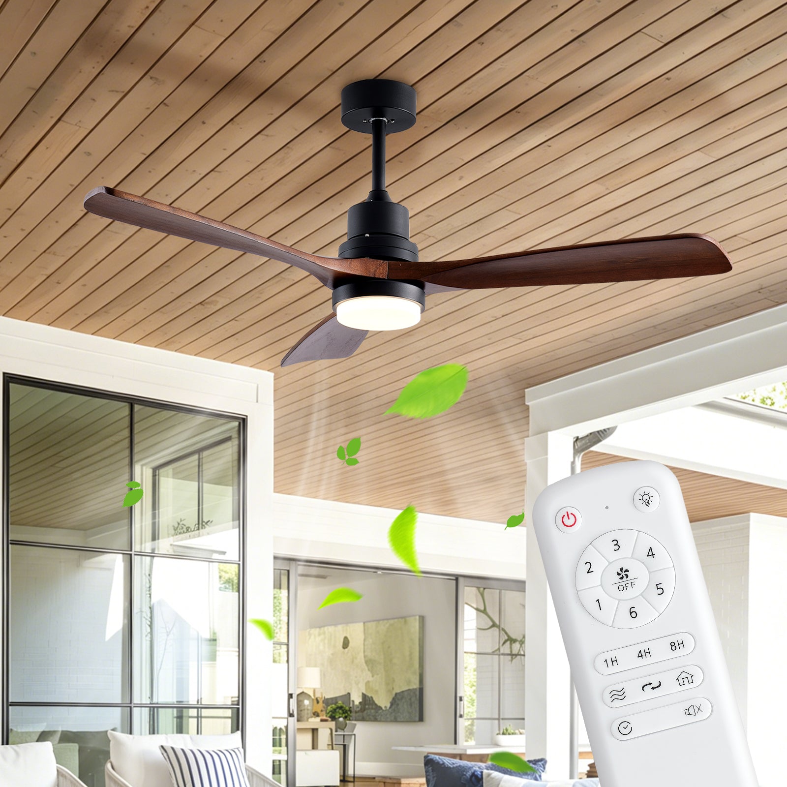 Ventilateurs de plafond en bois de 52" avec télécommande éclairée
