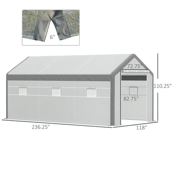 20' X10' X 9' Walk-in Greenhouse with roll-up door and 6 screened windows
