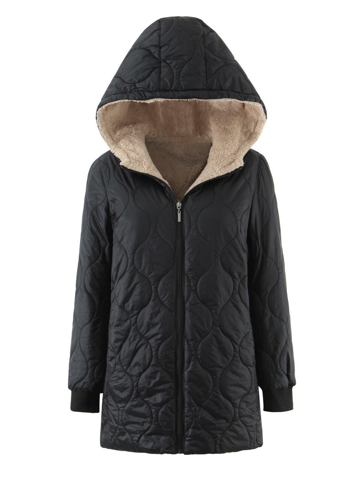 Manteau rembourré à capuche de taille moyenne pour femmes avec doublure en polaire