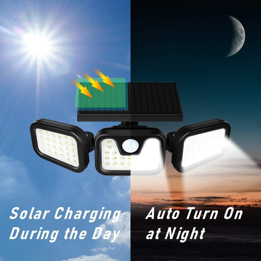 3-Head Solar Light LED PIR Motion Sensor Outdoor Garden Wall Lampe de sécurité UK