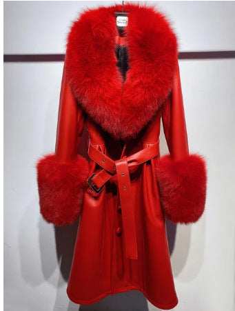 Manteau de fourrure de renard en cuir mince