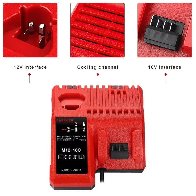 Chargeur de batterie Li-ion de remplacement Chargeur multitension pour Milwaukee M18 14,4V-18V 48-11