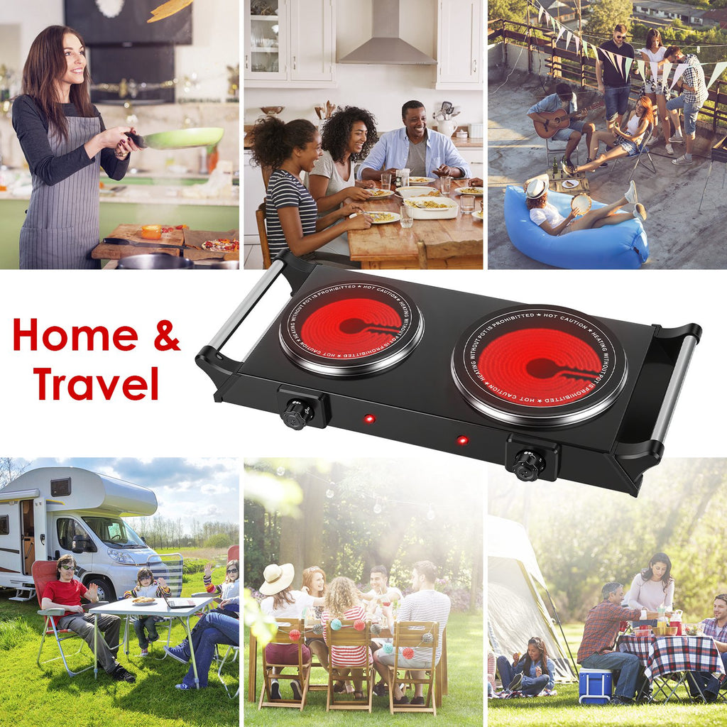 1800W Plaque de chauffage portable à double brûleur électrique plaque de cuisson de comptoir RV plaque avec 5 Te