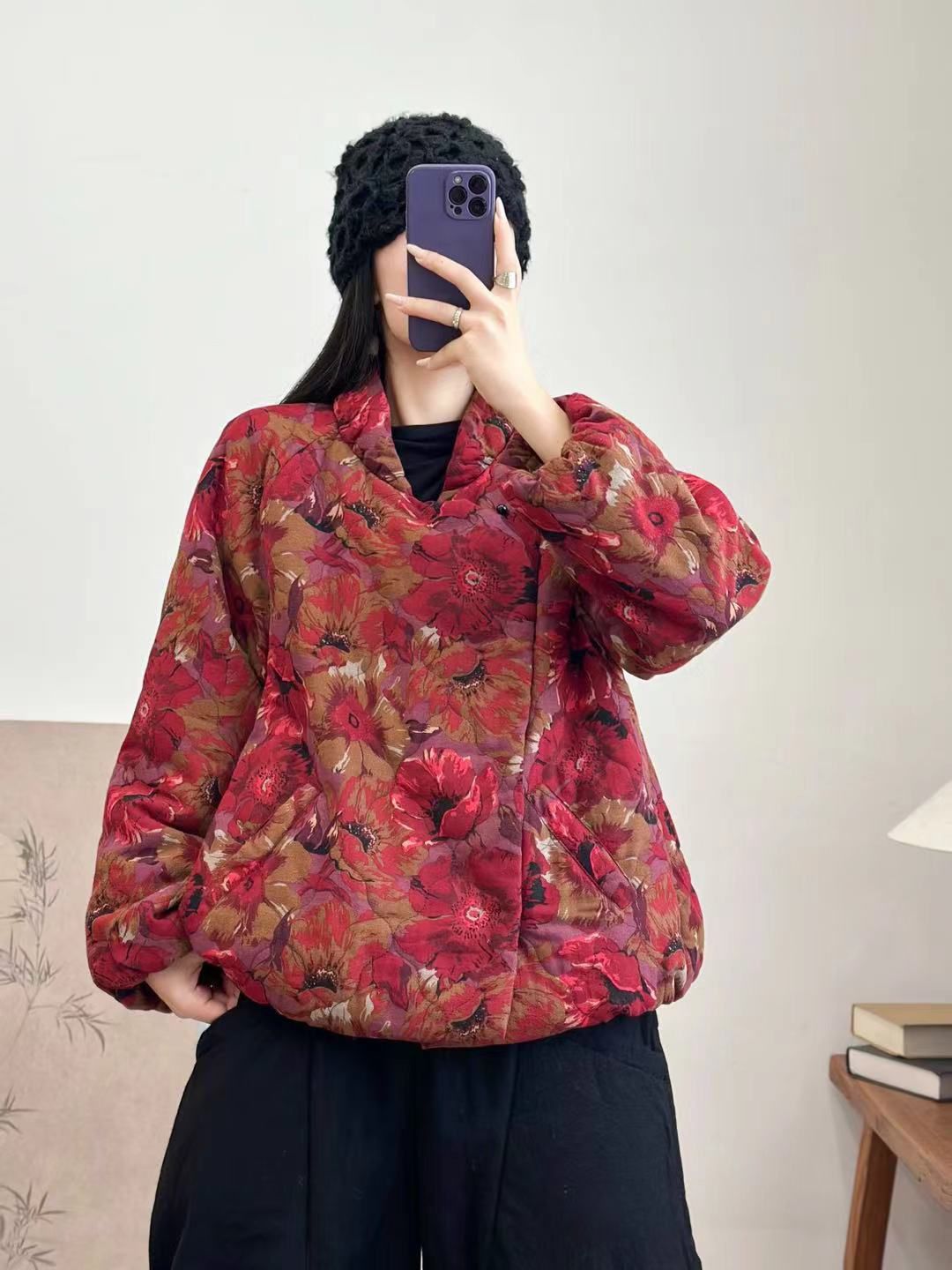 Coton rembourré Coat imprimé Cardigan Casual Top