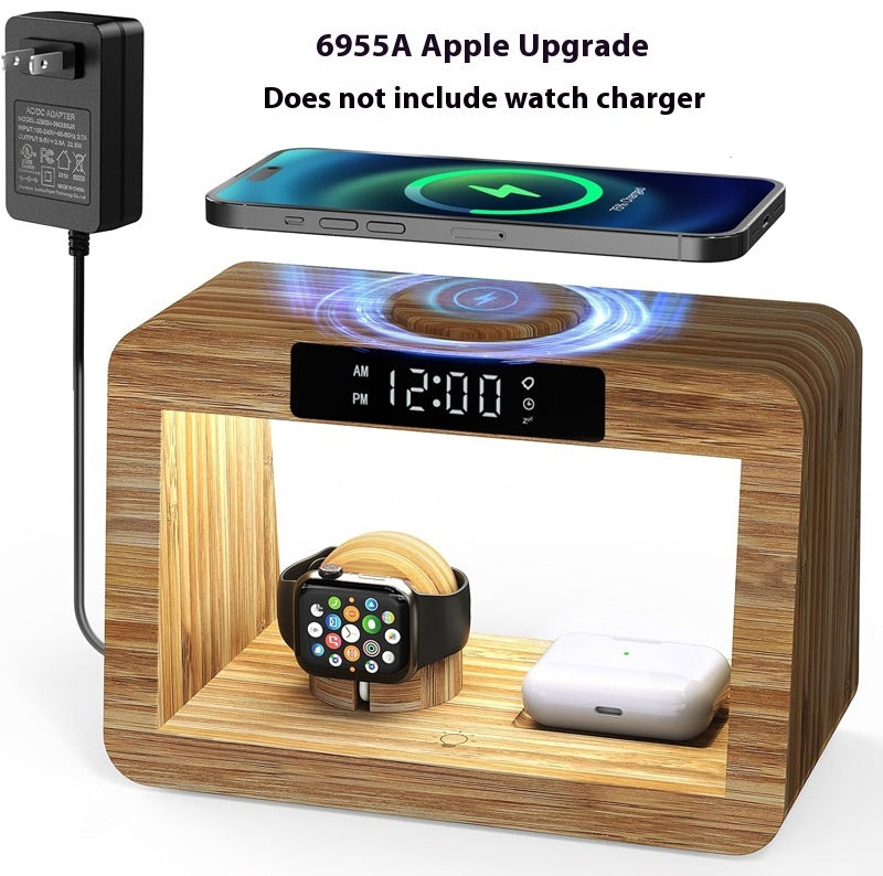 Chargeur multifonctionnel de lampe de table Bamboo réveil sans fil