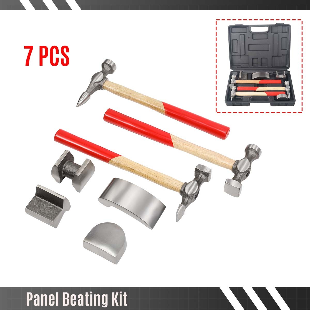 7x Outil de réparation du corps automatique Kit panneau d'artisanat battre Hammer et Dolly Set Hammer