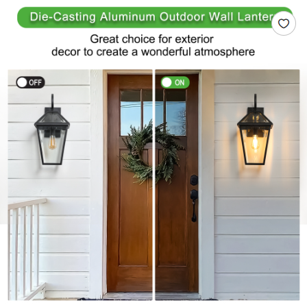 21inch 1-Pack Outdoor Wall Lantern Modern Black Metal and Clear Glass for Porch