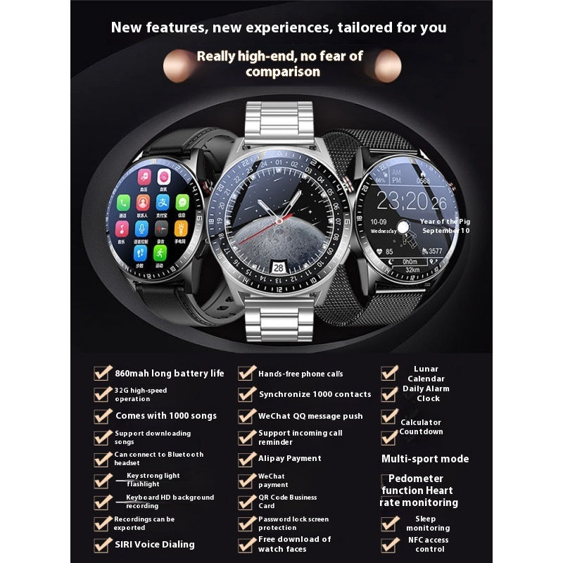 Mémoire 32G Ultra-long standby Smart Watch Lampe de poche Bluetooth Appel