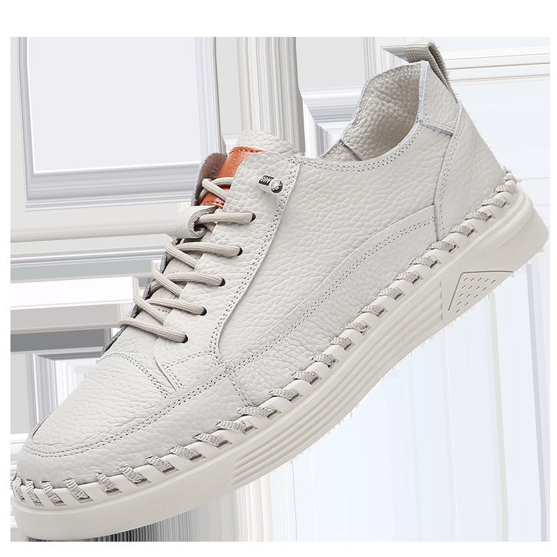 Sneakers en cuir véritable polyvalent couleur solide pour hommes