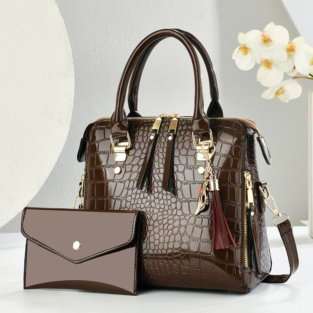 Fashion femme Crocodile-Print Set de deux sac à main et sac à croix