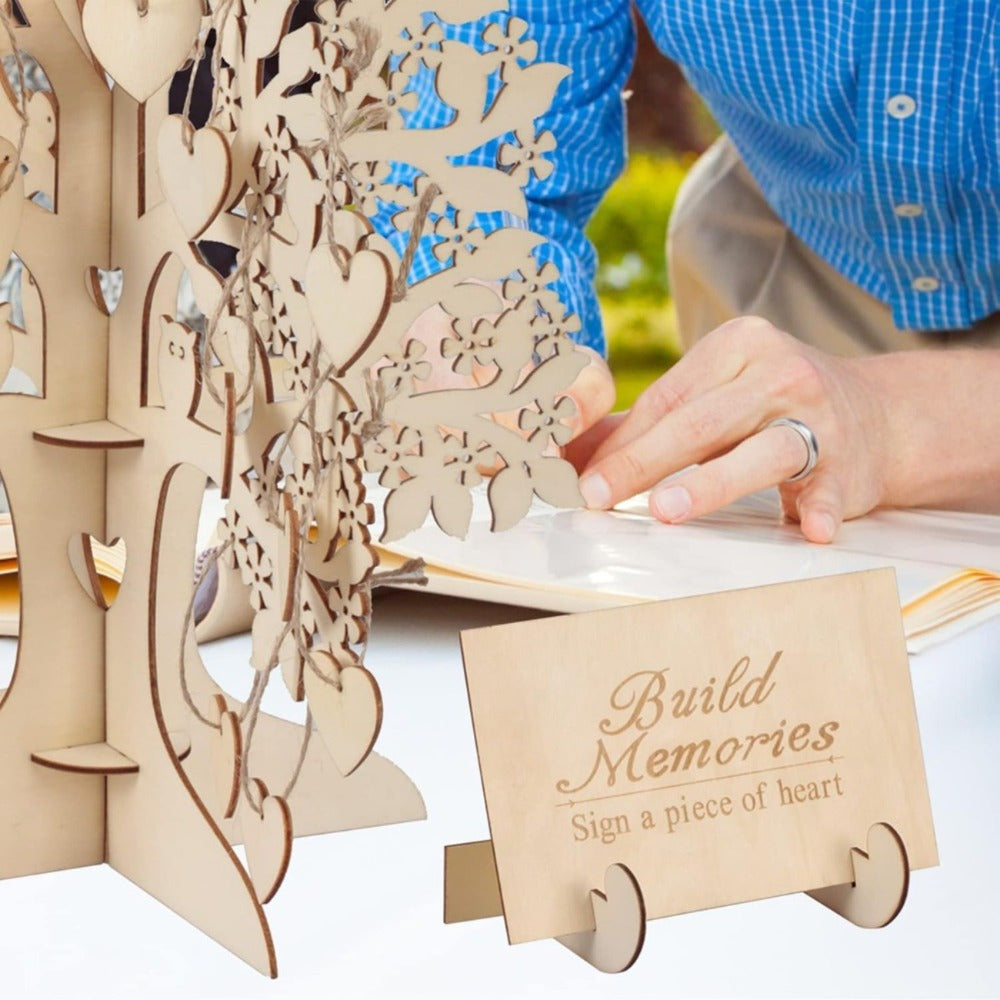 Arbre de coeur en bois gravé - Arbre de souhaits créatifs pour les salutations de mariage et le message invité