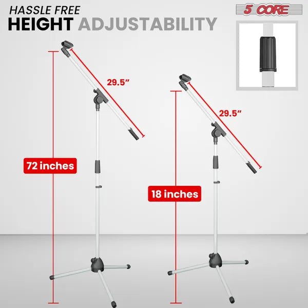 5 Core Tripod Mic Stand Floor 2Pcs réglable 18 à 72 pouces Sturdy Boom Support de bras Micro