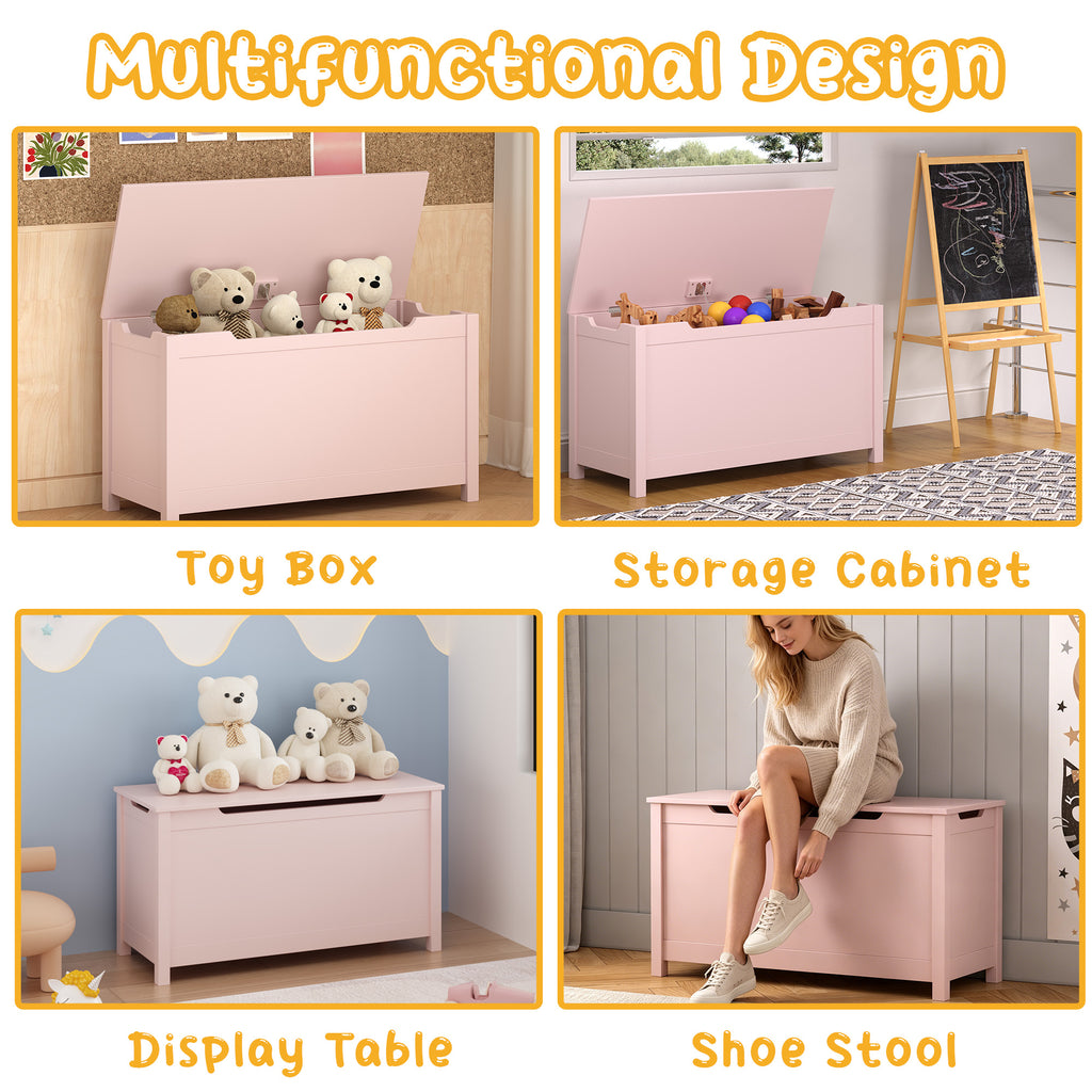 Rangement de boîtes de jouets en bois pour enfants avec couvercle à charnières de sécurité pour les 2 ans et plus (Pink)