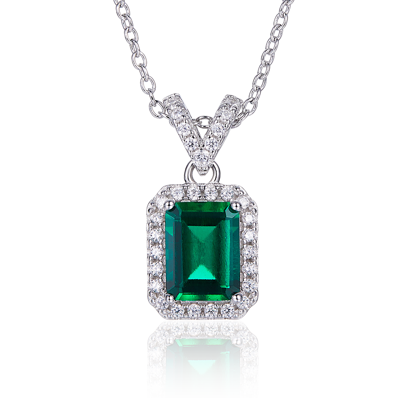 S925 Collier pendentif émeraude en argent sterling Cut Lab-Grown Pendentif émeraude