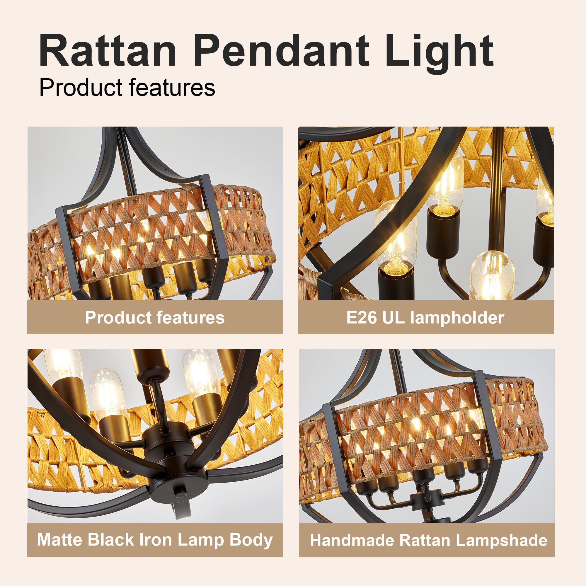 19.7" Rattan Chandelier