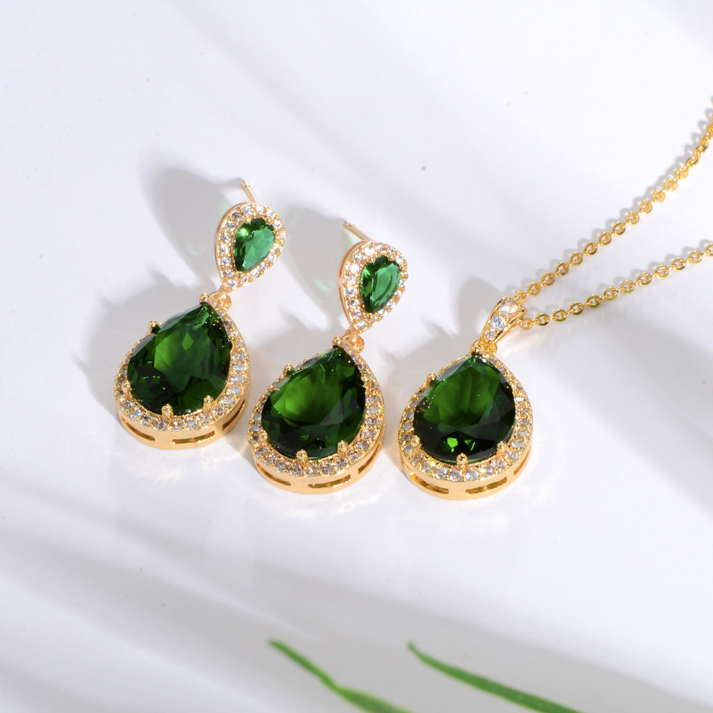 Bright Big Zircon gouttes d'eau Collier Eardrops costume mariée bijoux de mariage simple grâce