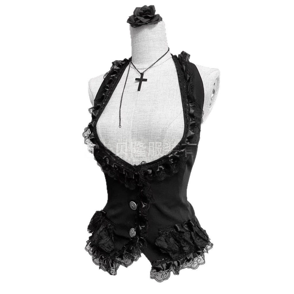 Veste d'haltère en dentelle noire de style gothique foncé pour les femmes
