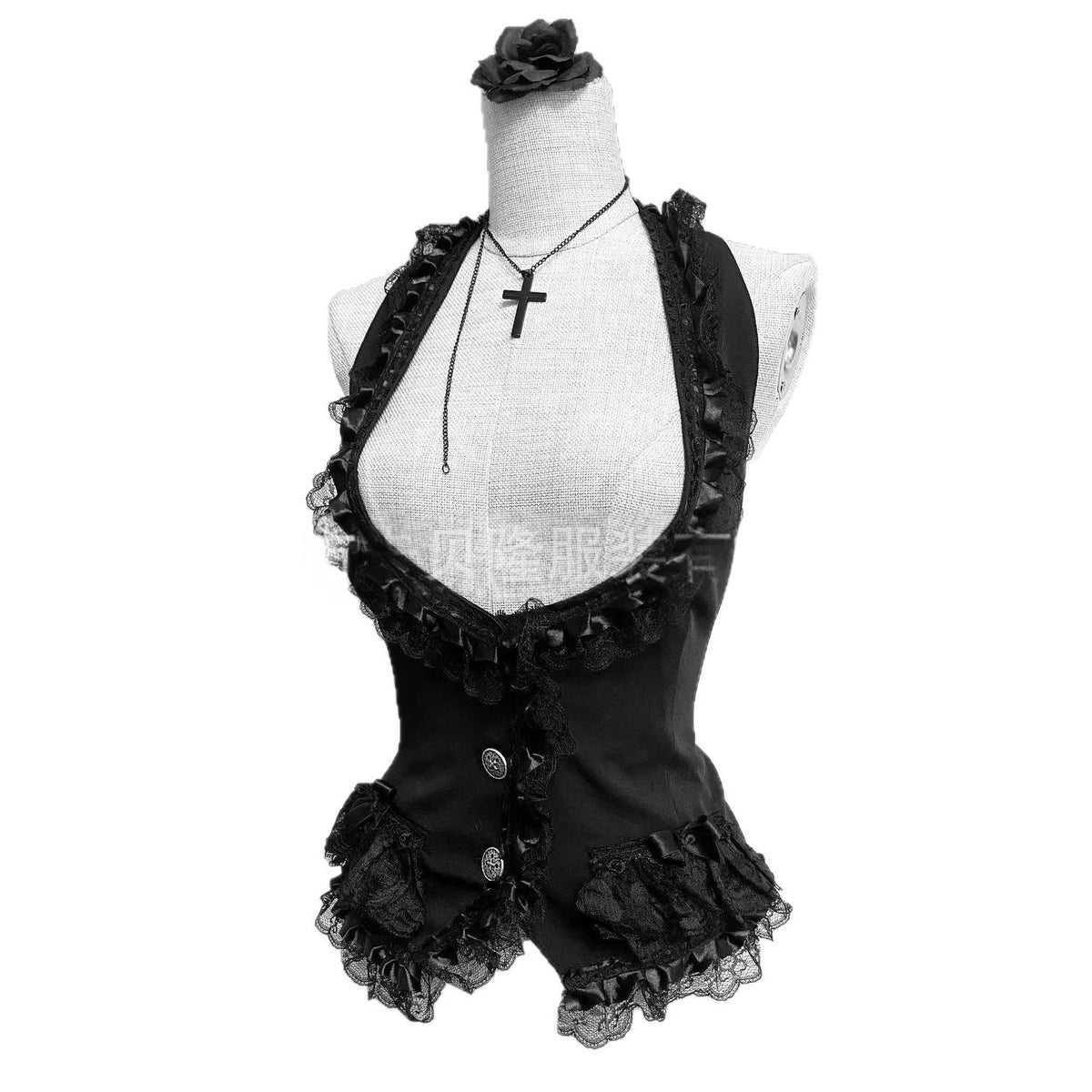 Veste d'haltère en dentelle noire de style gothique foncé pour les femmes