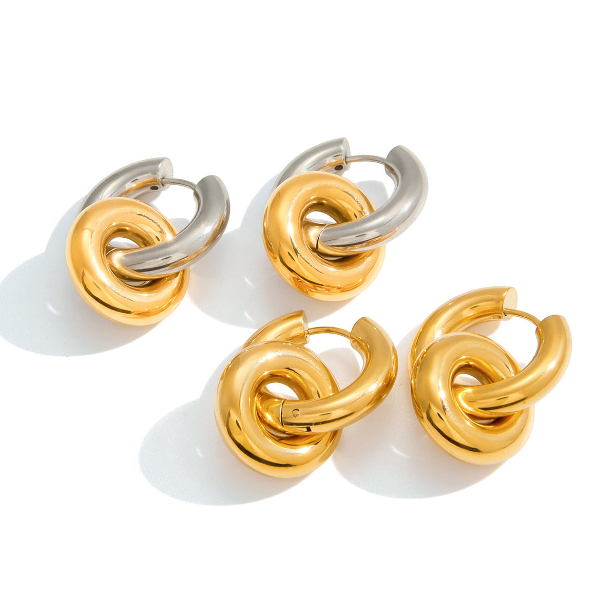 Boucles d'oreilles en acier inoxydable à boucles doubles Léger Luxe et haut de gamme