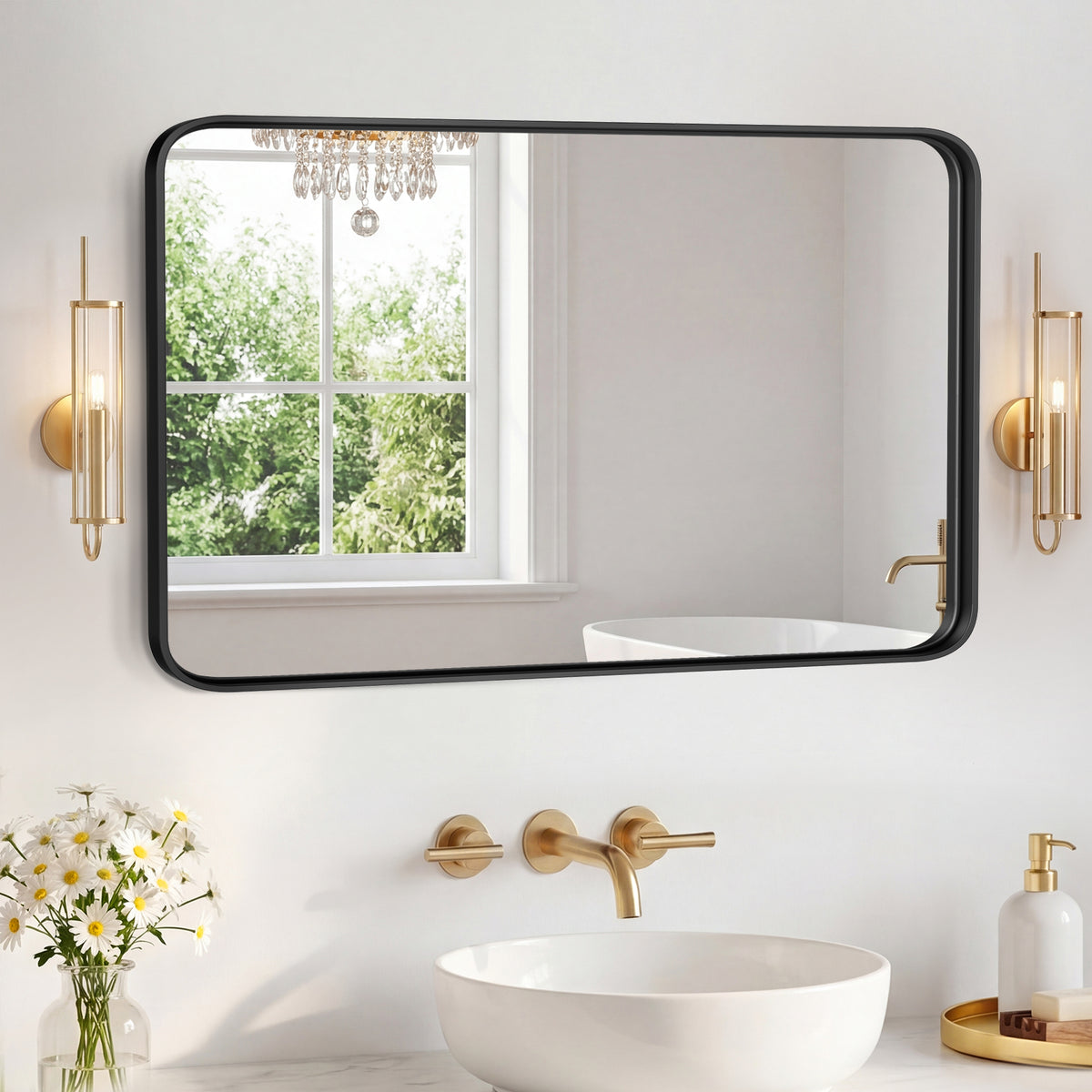 Miroir mural avec cadre en métal rectangulaire