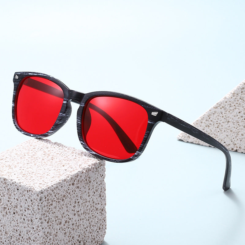 Lunettes de soleil à la mode à cadre carré de protection UV Lensed rouge