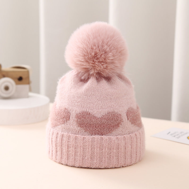 Chapeau de bébé Double couche Coeur Jacquard épais
