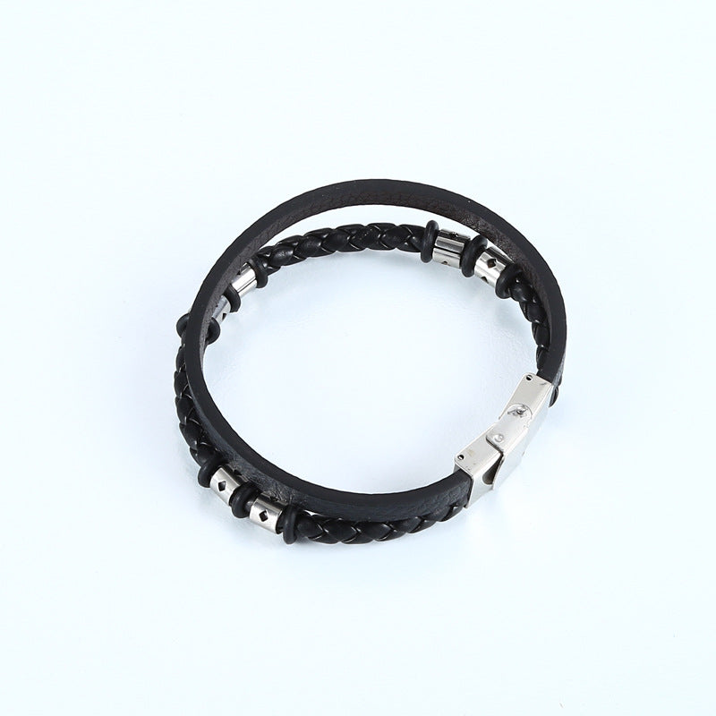 Bracelet en cuir tissé en acier inoxydable