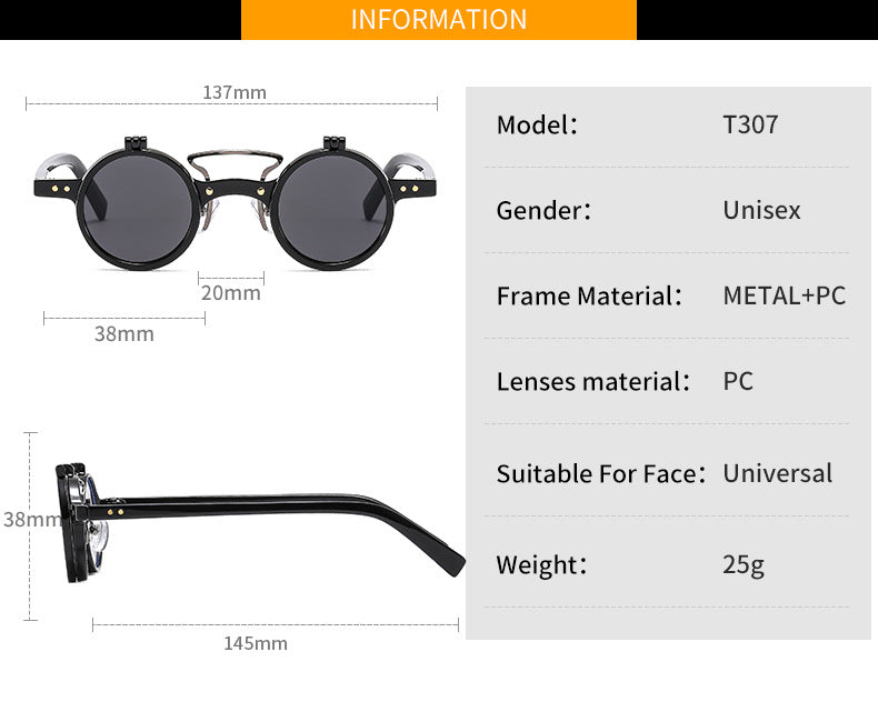 Lunettes de soleil Flip double couche à cadre rond