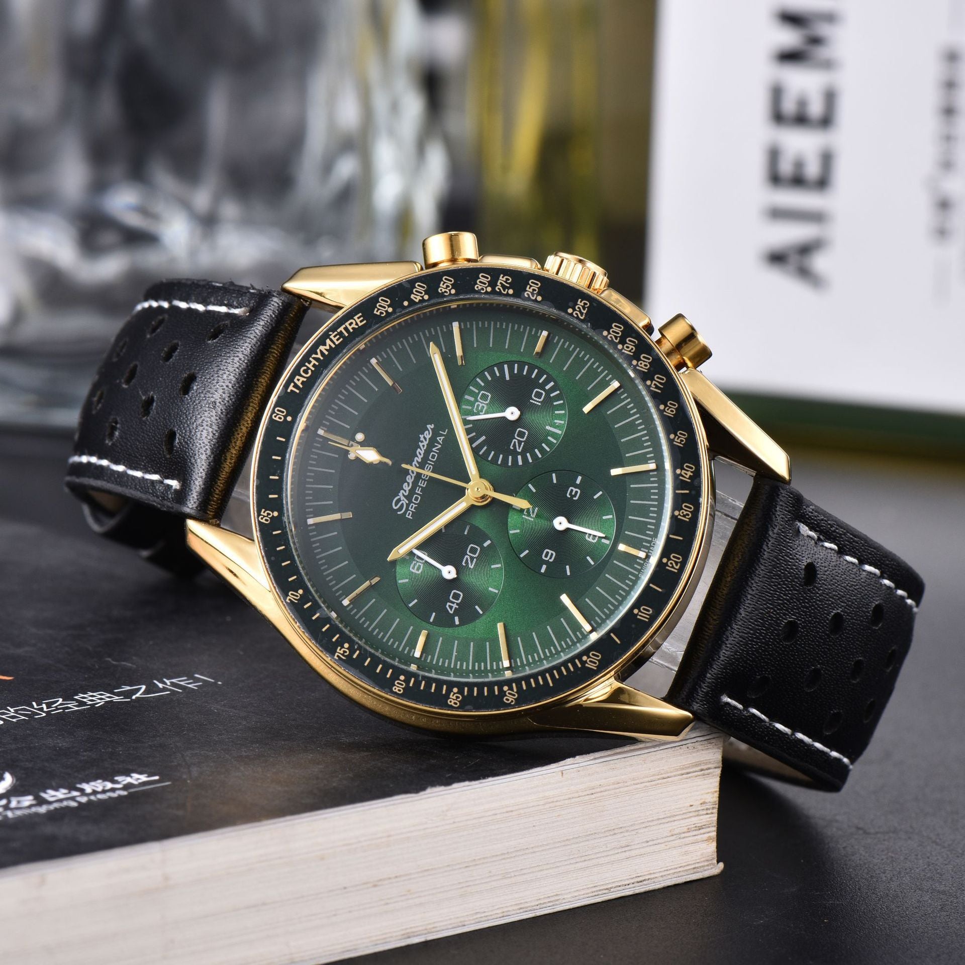 Montre Quartz multi-fonctions en cuir à 6 poignées pour hommes d'affaires
