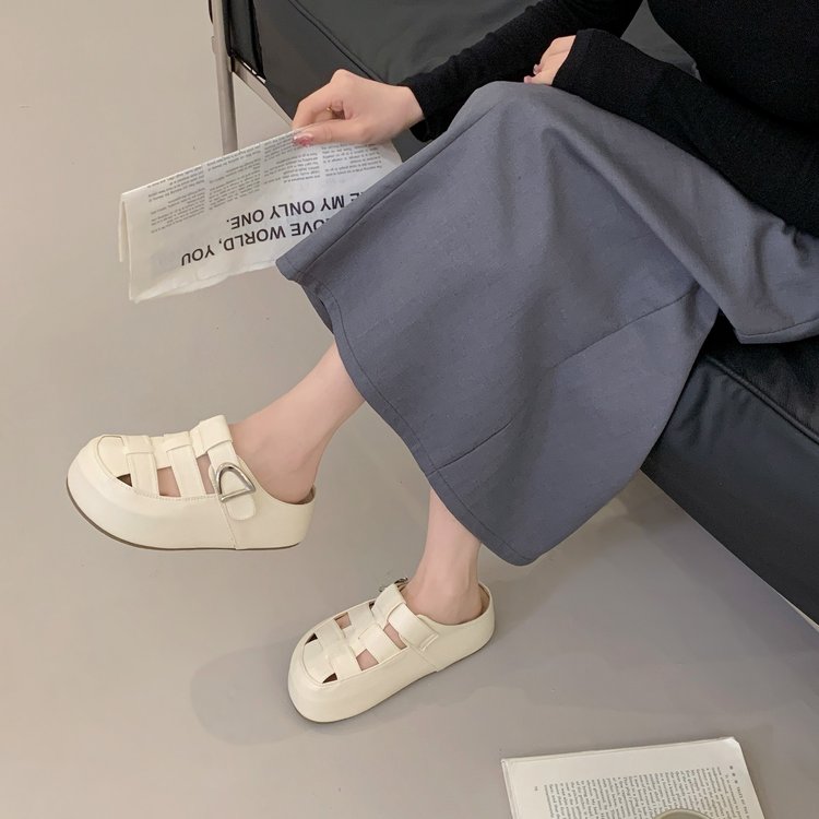 Sandales romaines Solées Été Épaisse pour les femmes Été Coupe polyvalent Baotou demi-chaussons Wi