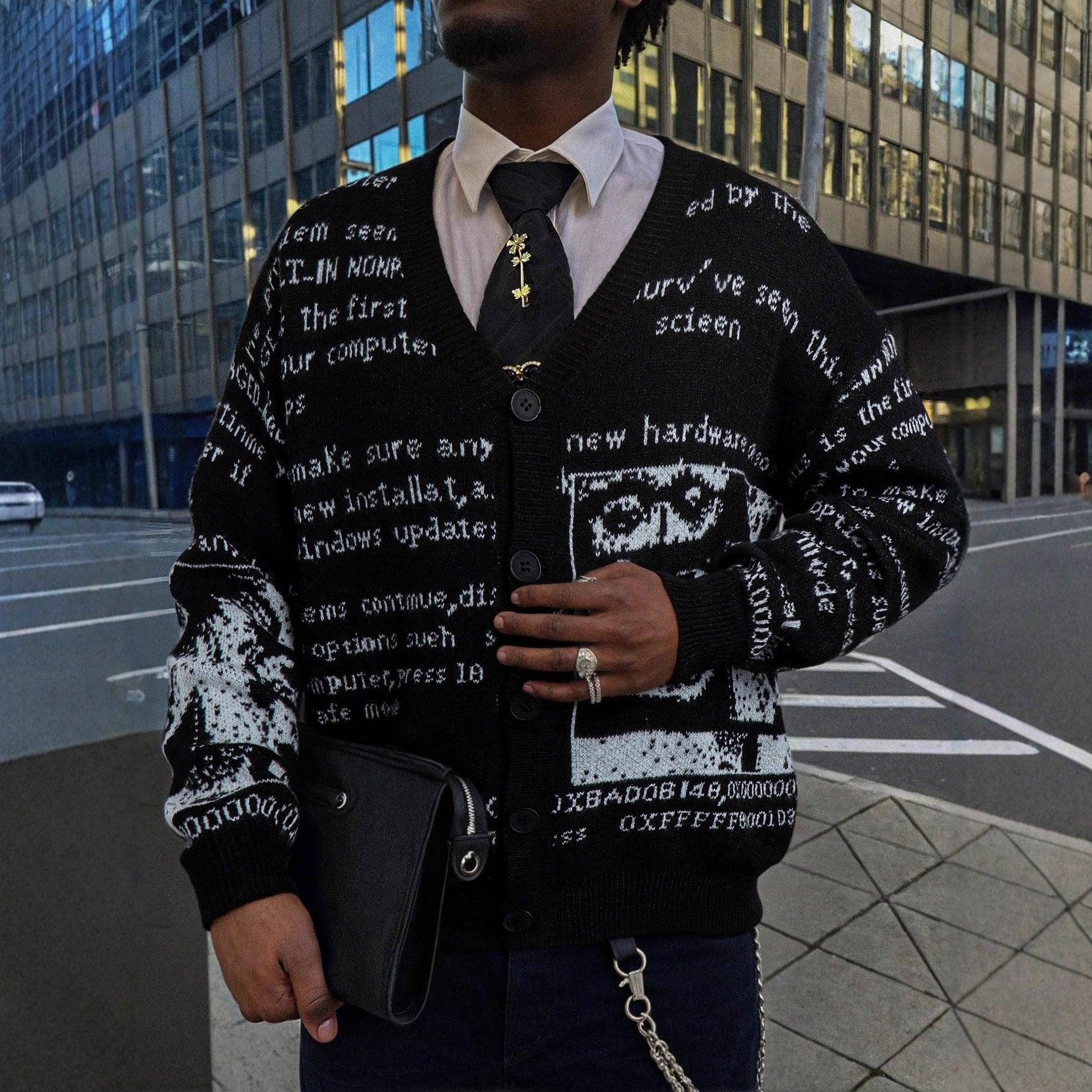 Mens Loose-fitting American-style All-over Empreinte de lettre Cardigan