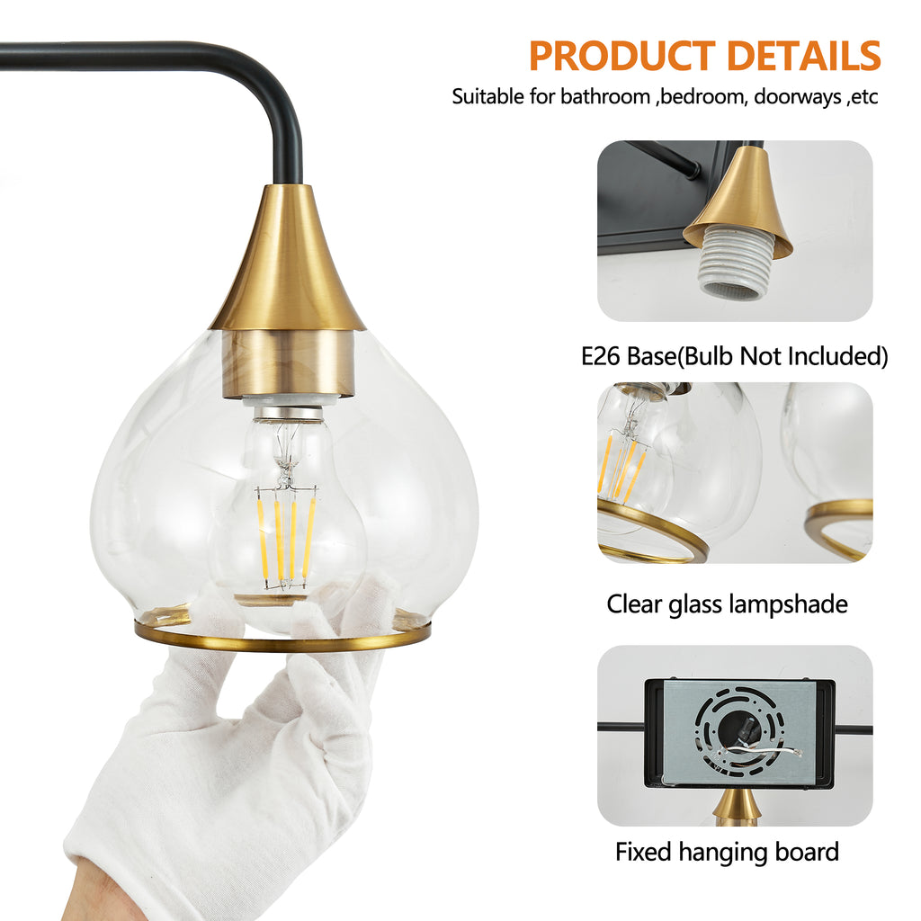 48" moderne 6 lumière Vanity Wall Sconce - Noir et or luminaire de salle de bains avec clair G