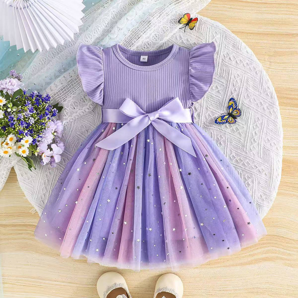Sweet Little Girls Robe de tulle à manches de puff avec une Bow